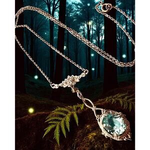 Sea Blue Glass Jewel Marcasites Art Deco Czech Vintage Estate Lavaliere Necklace